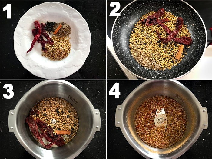 Step by step photos of making kadai masala powder.