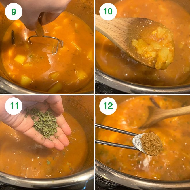 step by step picture collage of making aloo rasedar in instant pot