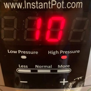 instant pot timer displaying 10 minutes