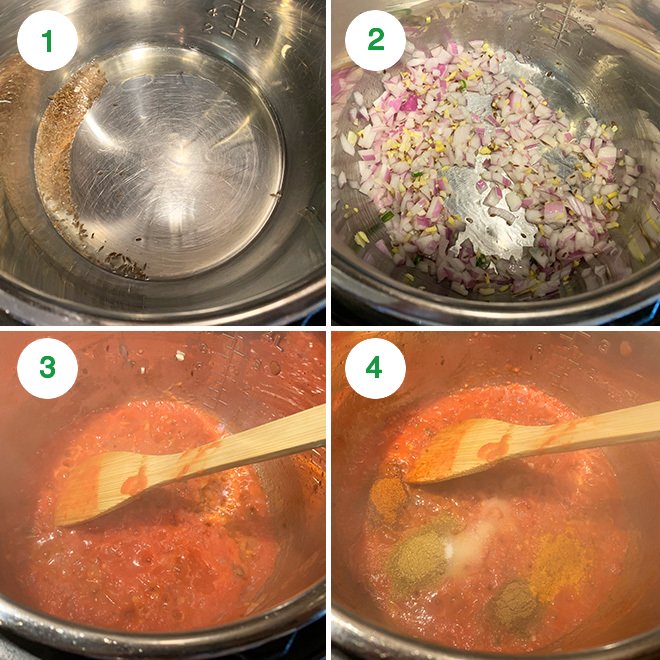 step by step picture collage of making zucchini chickpea curry