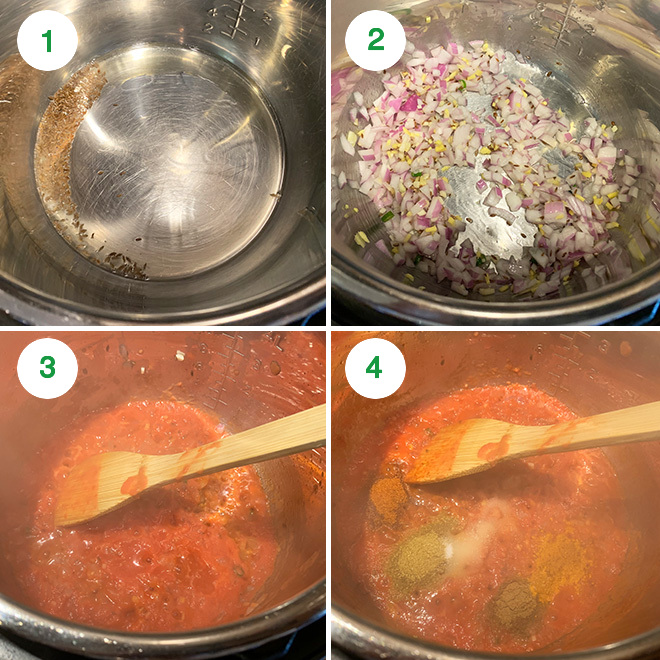 step by step picture collage of making zucchini chickpea curry