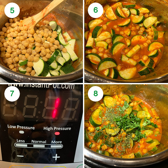 step by step picture collage of making zucchini chickpea curry