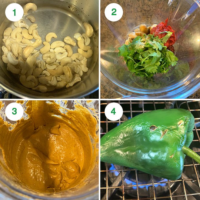 step by step picture collage of making cauliflower corn poblano tacos