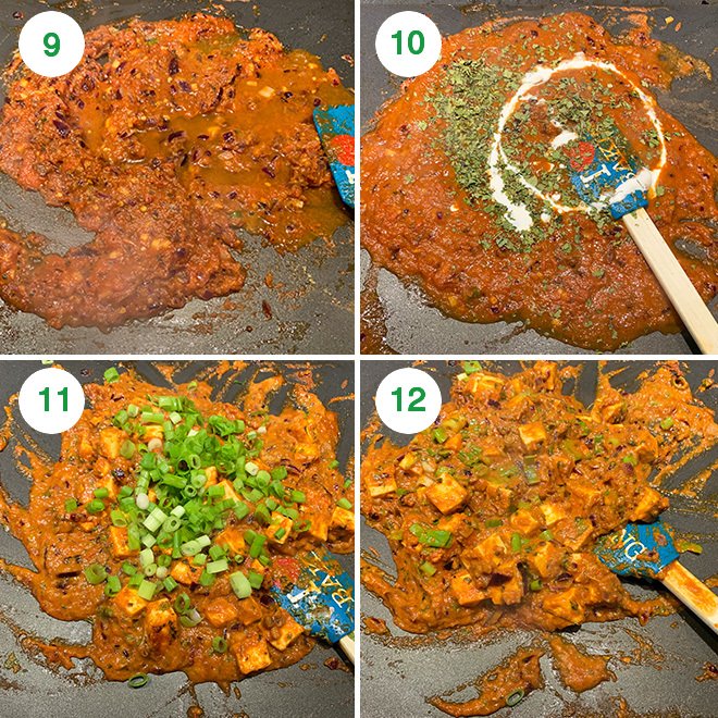 step by step picture collage of making tawa paneer